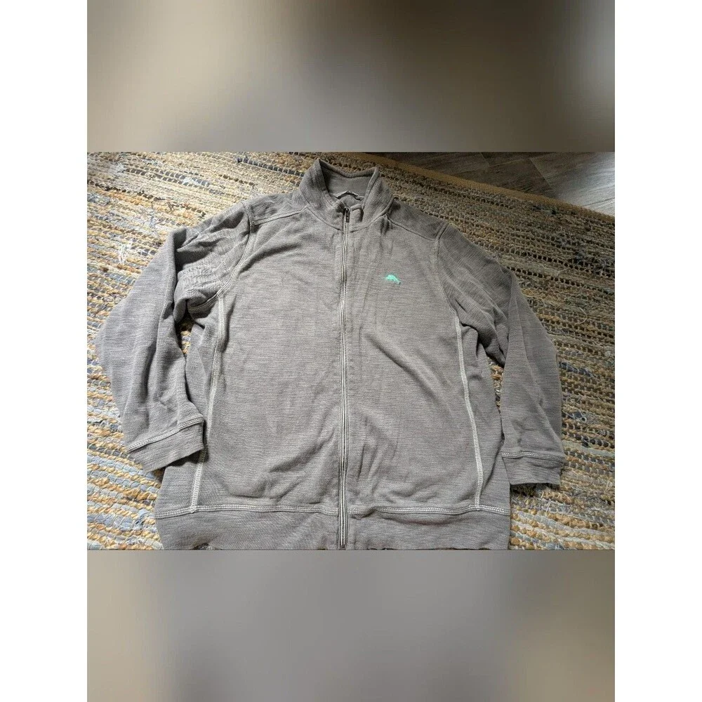 Tommy Bahama Gray Full Zip Jacket L Pima Cotton Contrast Stitching 2010s Casual